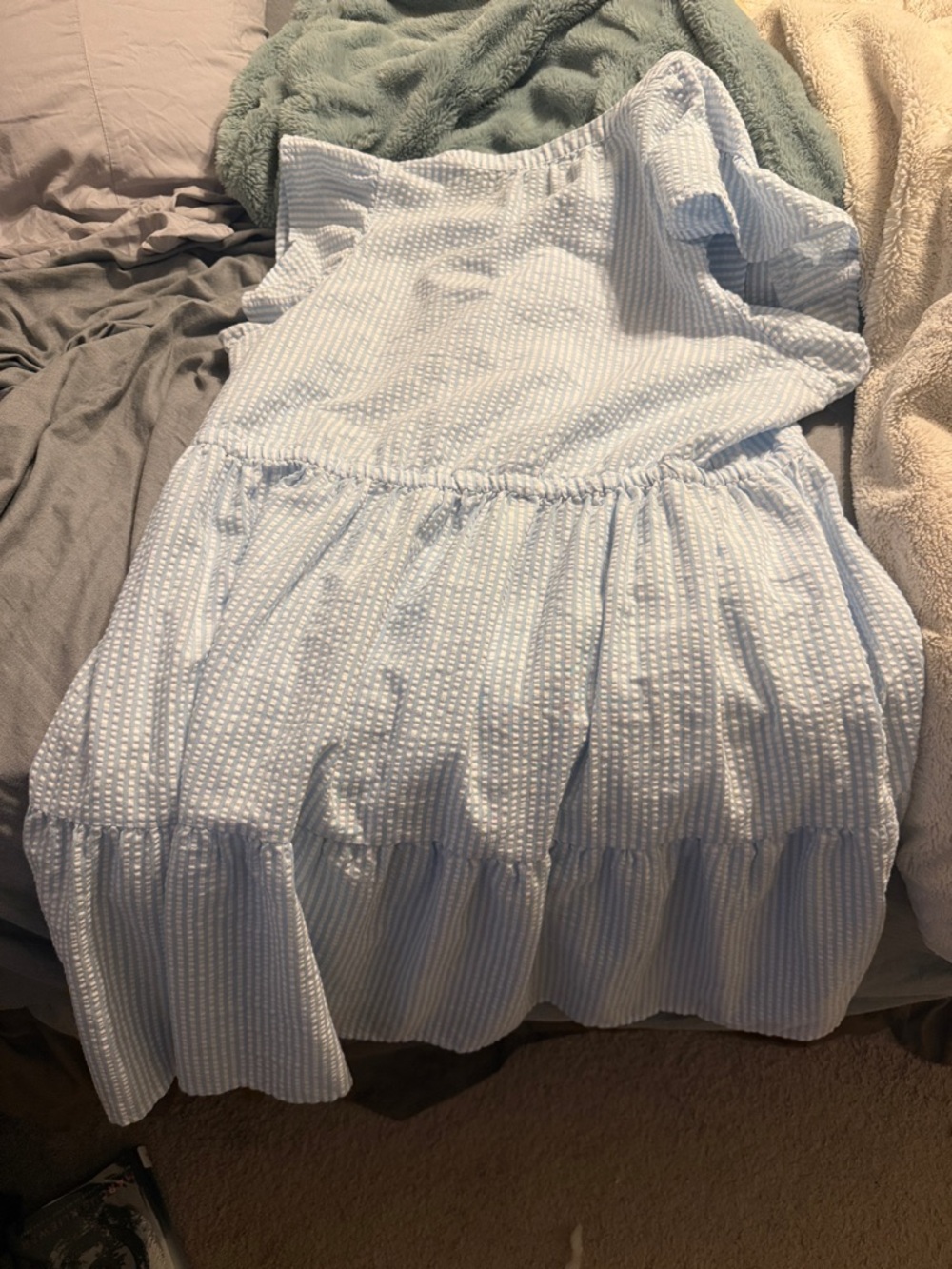 Time and tru Light Blue Seersucker Sundress with Tie Waist - Picture 2 of 3
